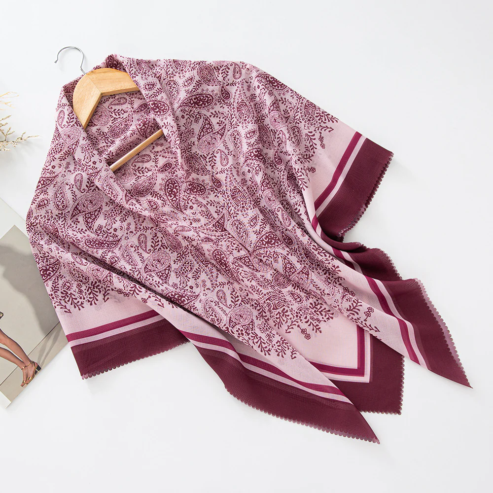 MH072 Square Floral Print Wavy Cut-off Voile Hijab - Image 49