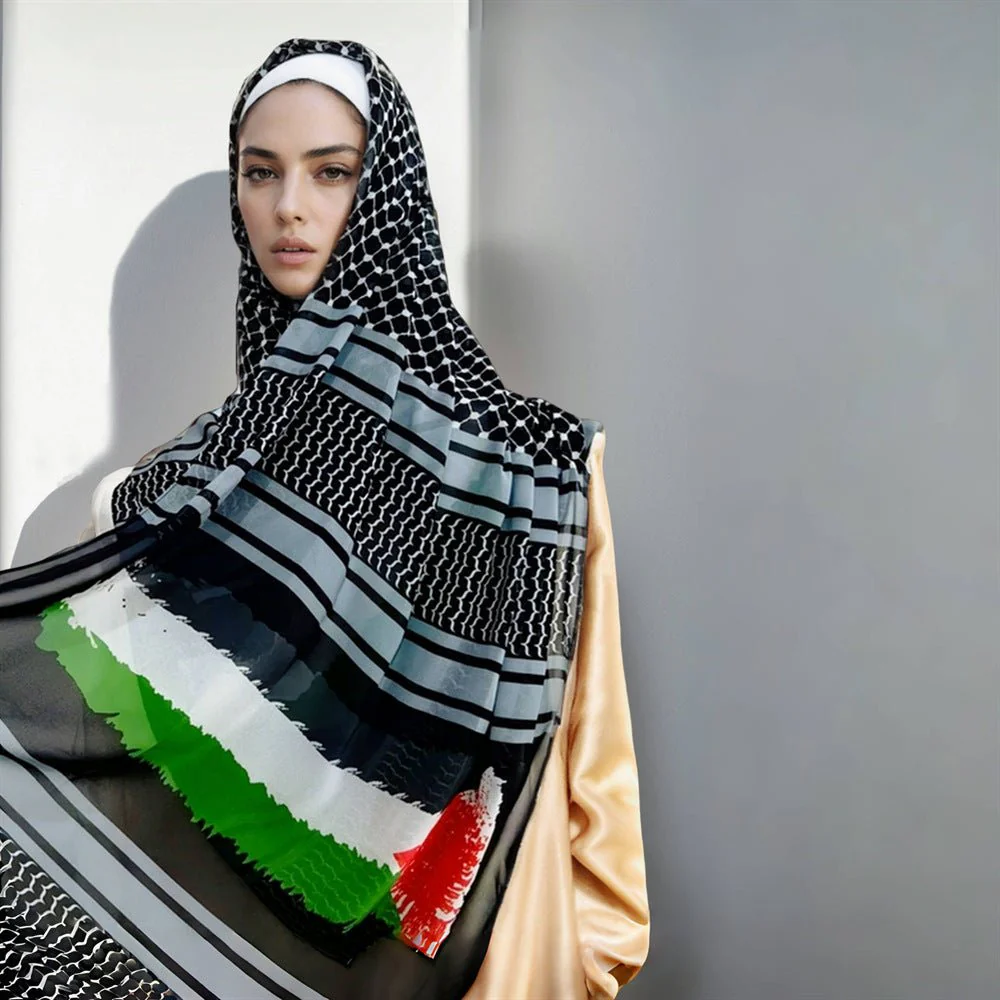 MH074 Keffiyeh Printed chiffon Hijab - Image 3