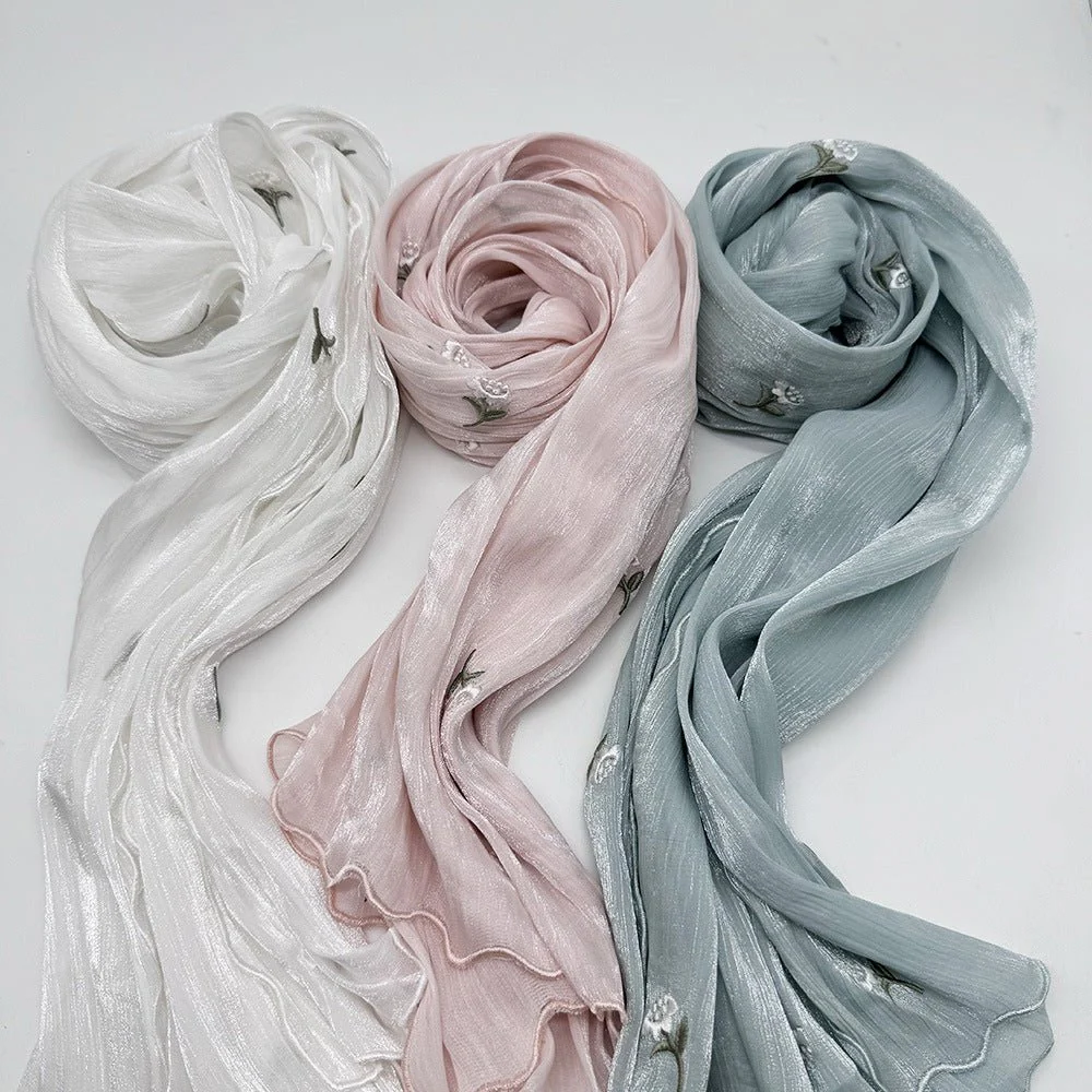 MH080 Breathable And Cool Crepe Embroidered Hijab