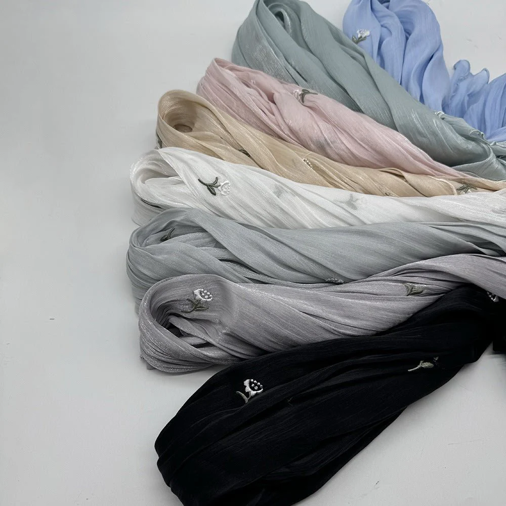 MH080 Breathable And Cool Crepe Embroidered Hijab - Image 2