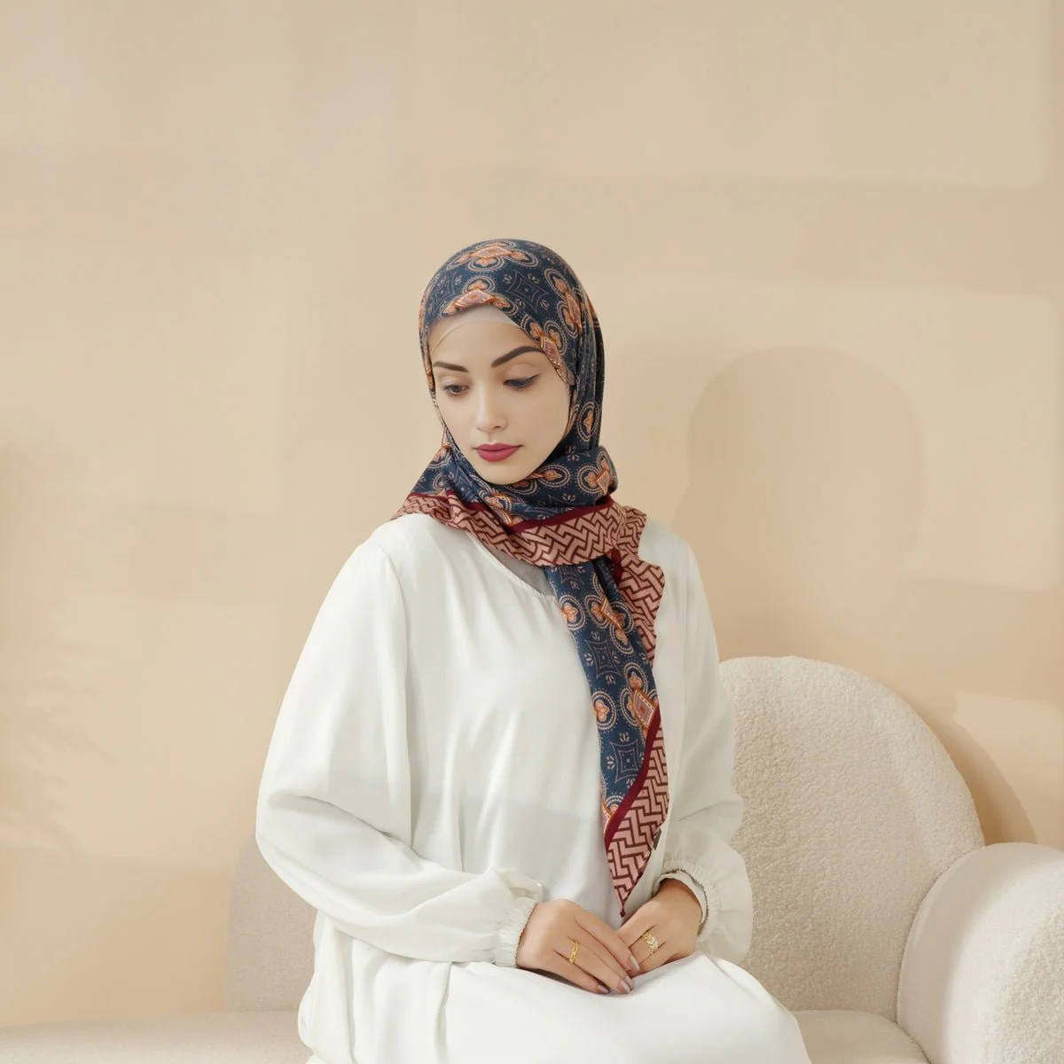 MH096 Printed Cashmere Touch Square Hijab - Image 11