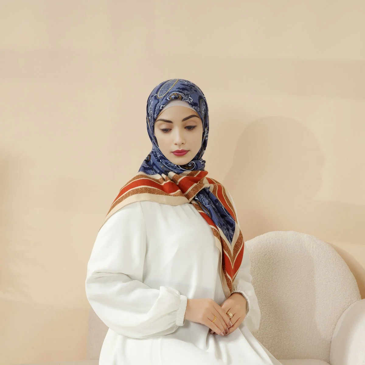 MH096 Printed Cashmere Touch Square Hijab - Image 6
