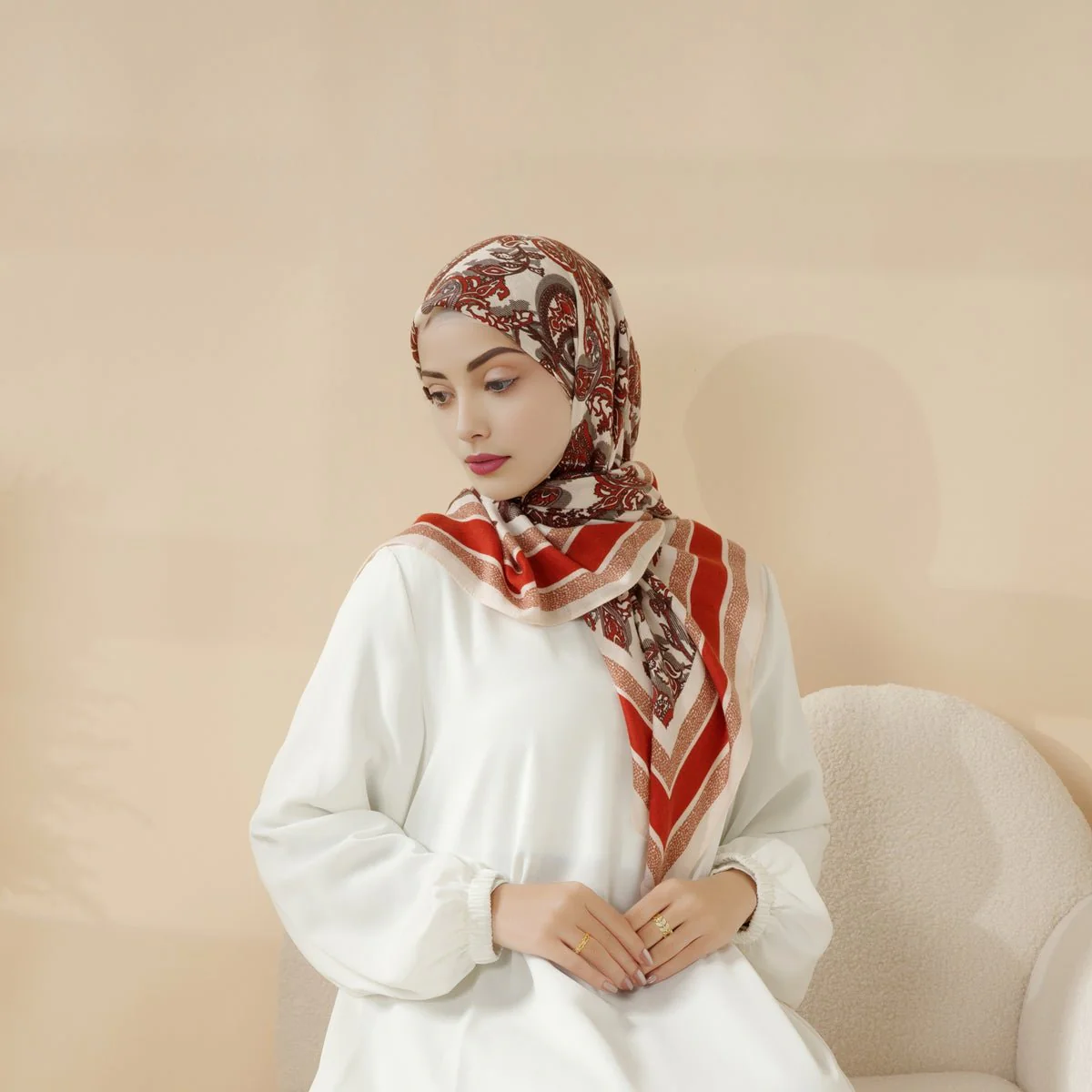 MH096 Printed Cashmere Touch Square Hijab - Image 8