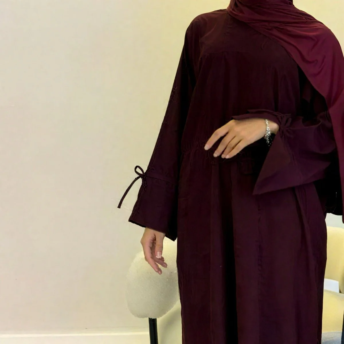 Mini Bow Sleeve Abaya | Simple Lace-Up Modest Abaya for Everyday Wear (MA130) - Image 11