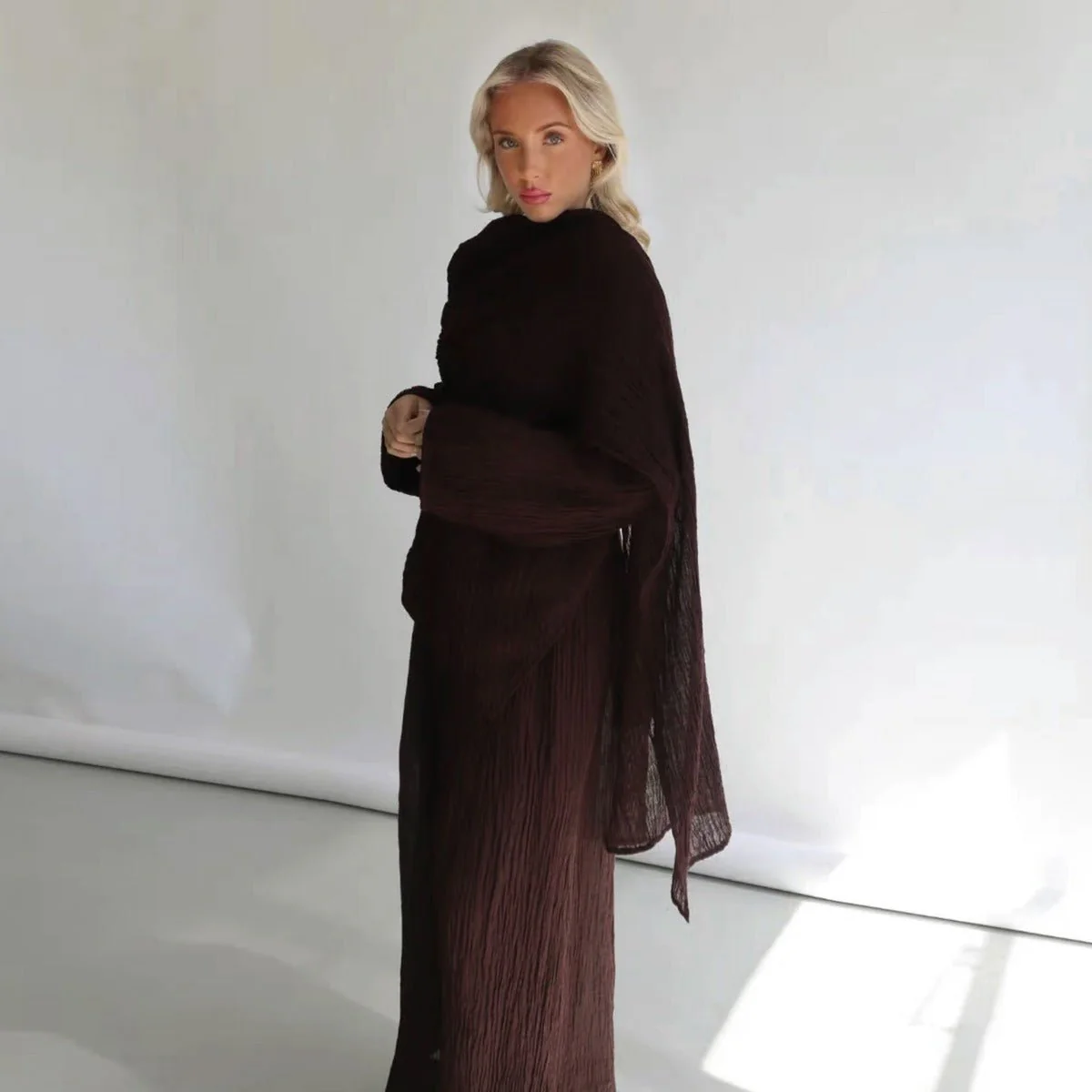 Minimalist Luxury Modest Lounge Two-Piece Set | Asymmetrical Cardigan & Wide-Leg Pants (MS093) - Image 10