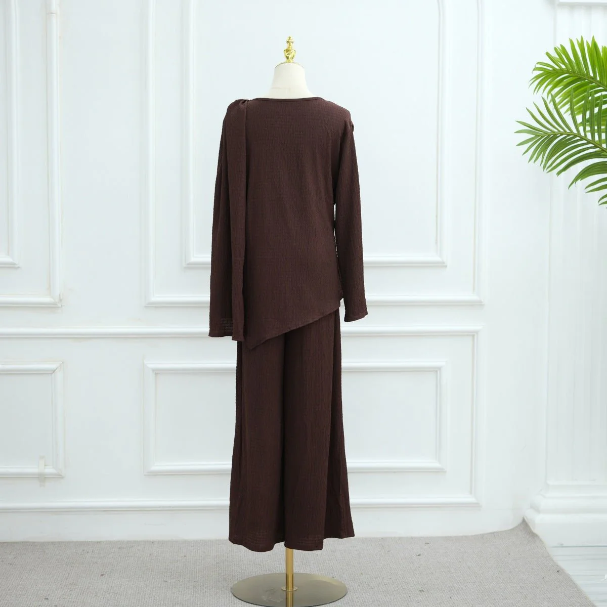 Minimalist Luxury Modest Lounge Two-Piece Set | Asymmetrical Cardigan & Wide-Leg Pants (MS093) - Image 13