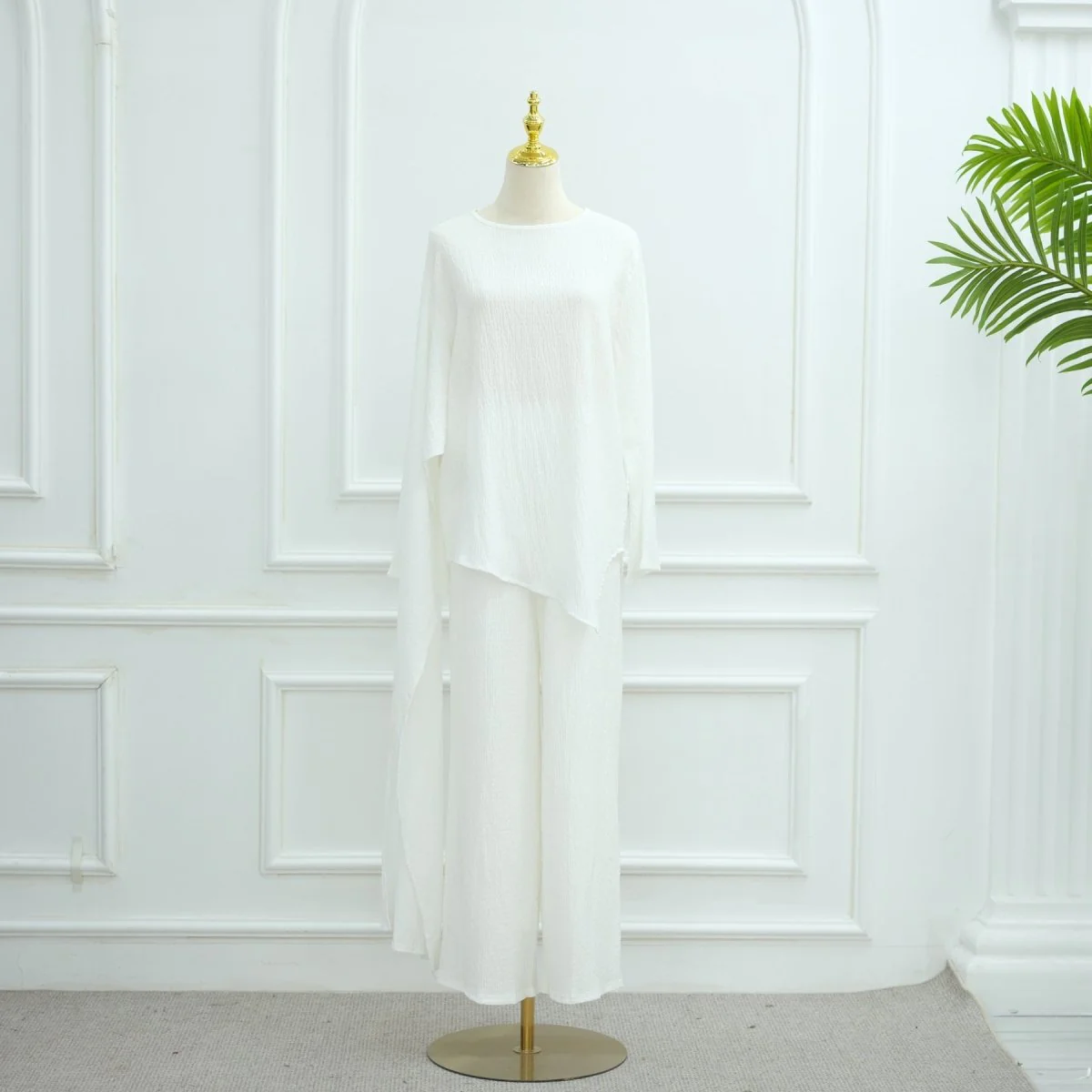 Minimalist Luxury Modest Lounge Two-Piece Set | Asymmetrical Cardigan & Wide-Leg Pants (MS093) - Image 16