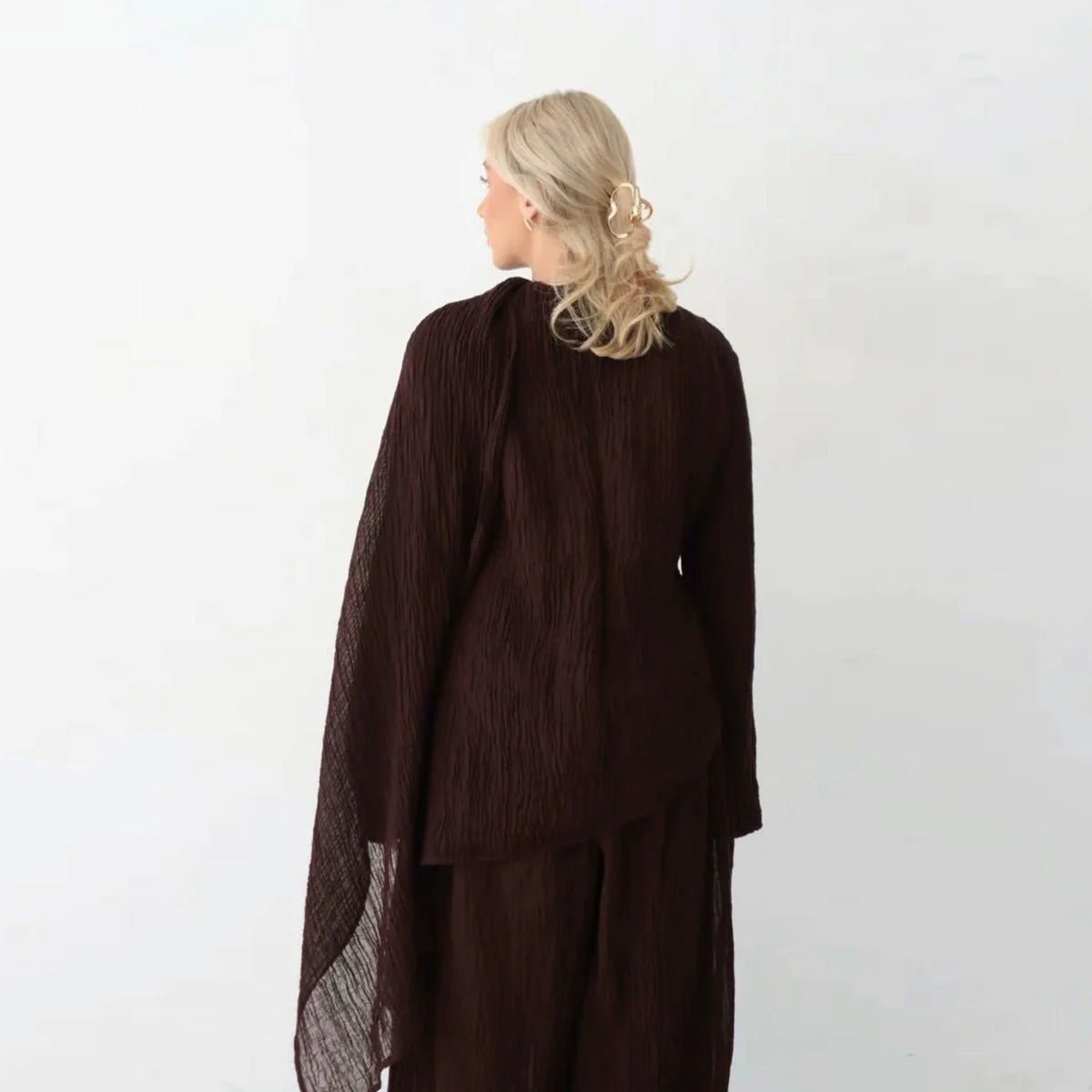 Minimalist Luxury Modest Lounge Two-Piece Set | Asymmetrical Cardigan & Wide-Leg Pants (MS093) - Image 8