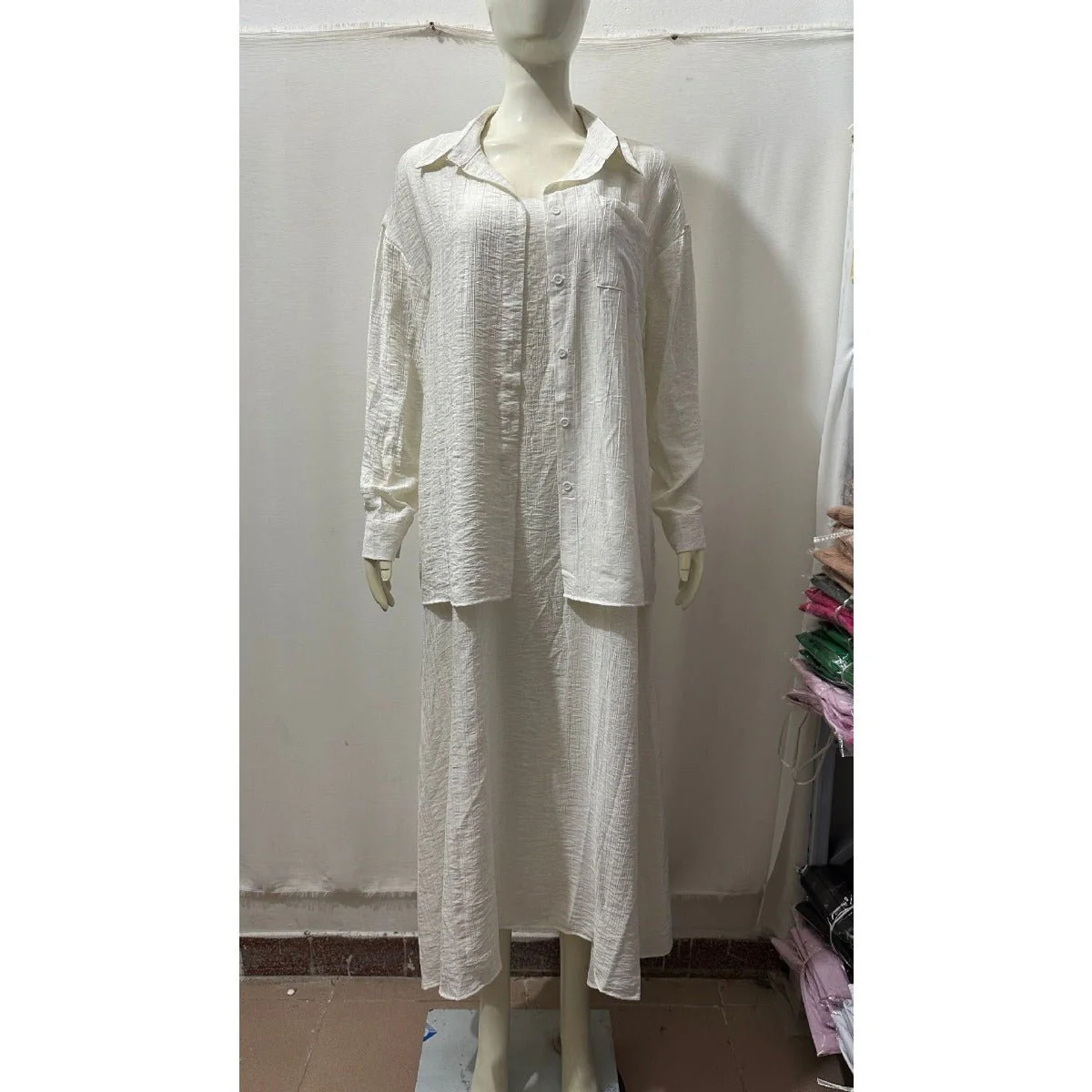 Minimalist White Casual Elegance Wrinkle-Texture Two-Piece Set  (MS091) - Image 4