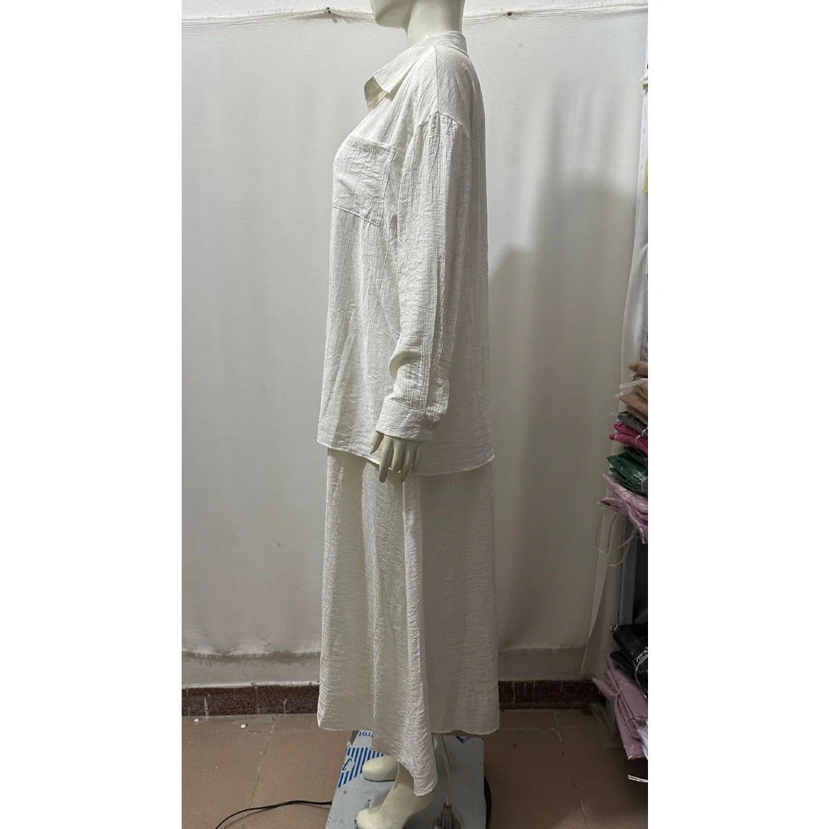 Minimalist White Casual Elegance Wrinkle-Texture Two-Piece Set  (MS091) - Image 5