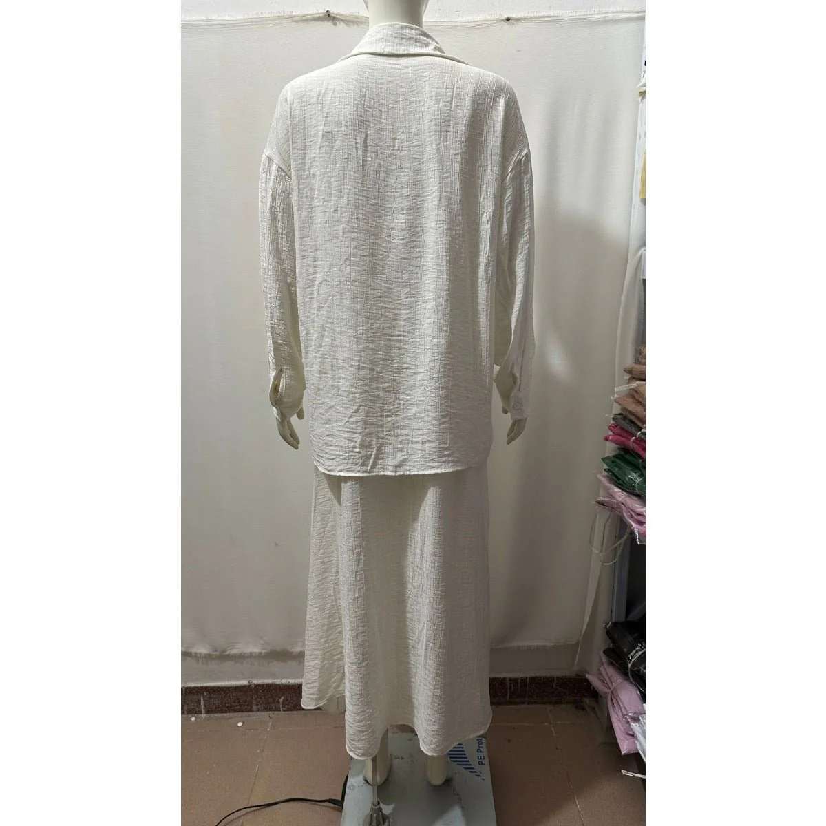Minimalist White Casual Elegance Wrinkle-Texture Two-Piece Set  (MS091) - Image 6
