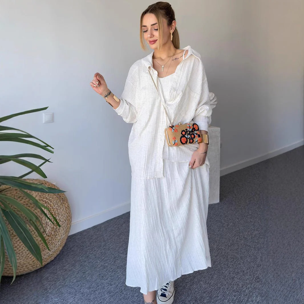 Minimalist White Casual Elegance Wrinkle-Texture Two-Piece Set  (MS091) - Image 7