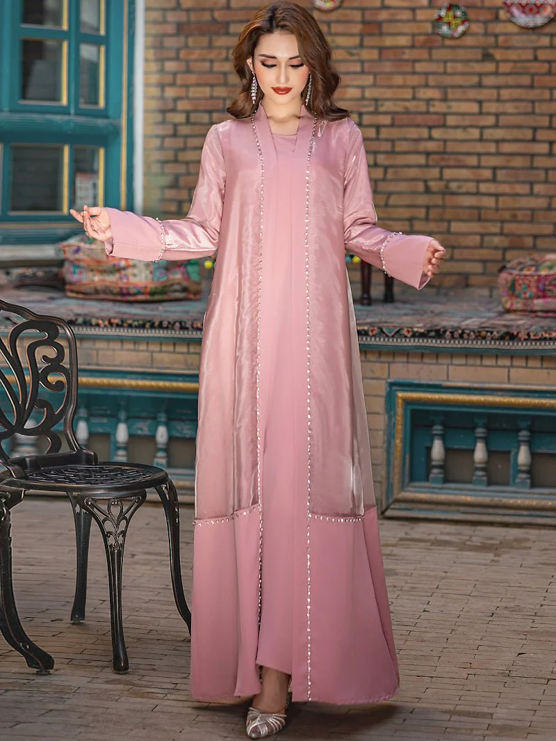 Mint Green Two-Piece Cardigan Dress Diamond-Embellished Cover-Up & Maxi Dress (MOA151) - Image 11