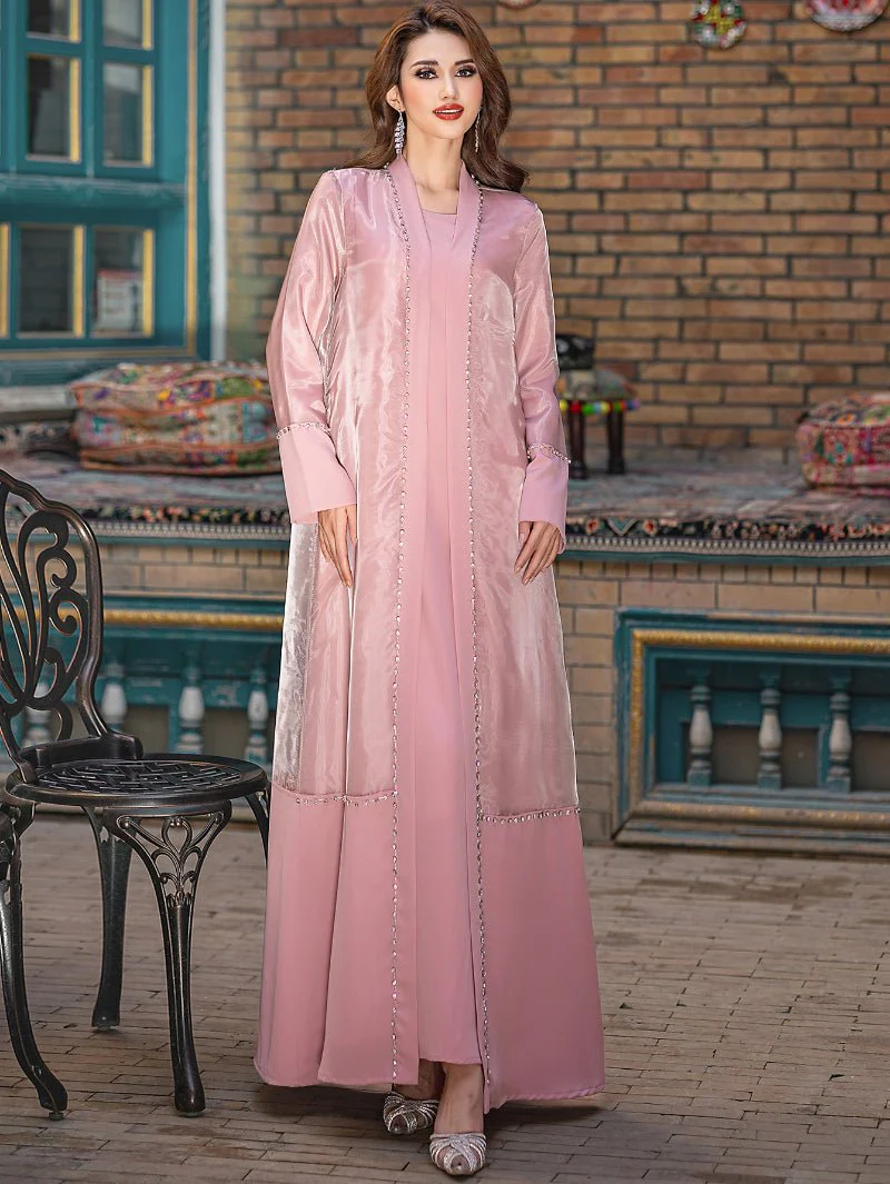 Mint Green Two-Piece Cardigan Dress Diamond-Embellished Cover-Up & Maxi Dress (MOA151) - Image 12