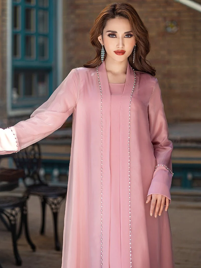 Mint Green Two-Piece Cardigan Dress Diamond-Embellished Cover-Up & Maxi Dress (MOA151) - Image 13