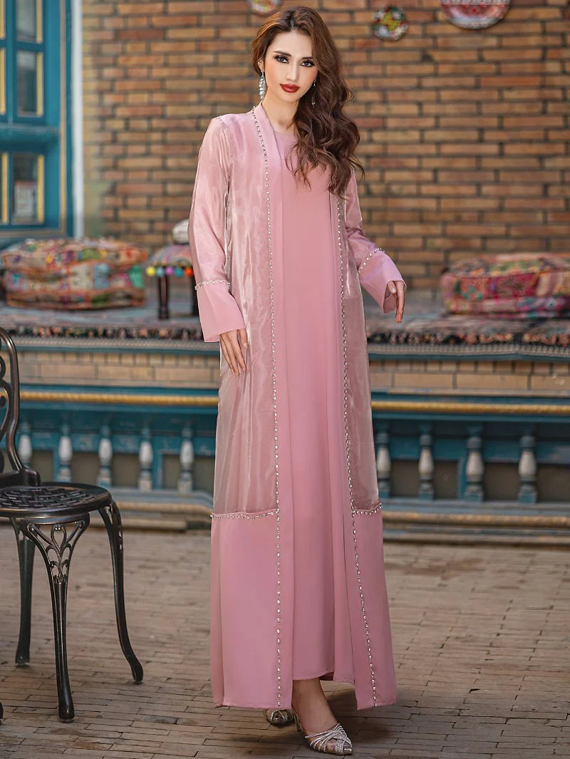 Mint Green Two-Piece Cardigan Dress Diamond-Embellished Cover-Up & Maxi Dress (MOA151) - Image 17