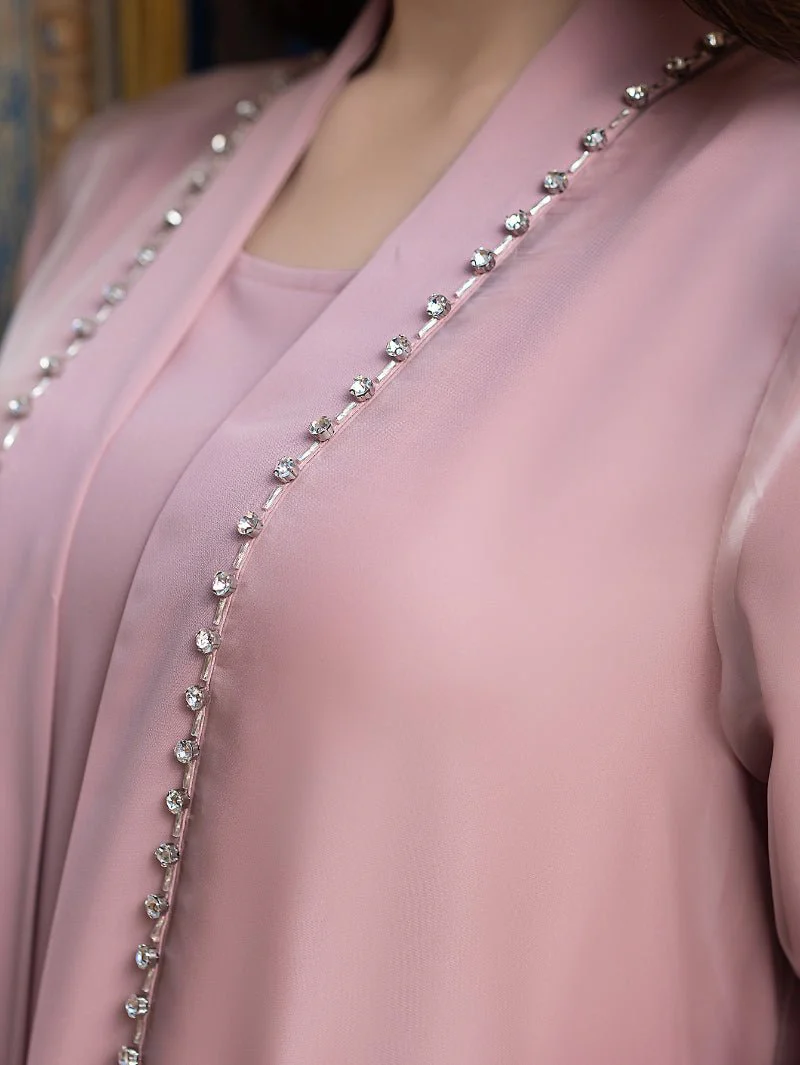 Mint Green Two-Piece Cardigan Dress Diamond-Embellished Cover-Up & Maxi Dress (MOA151) - Image 20