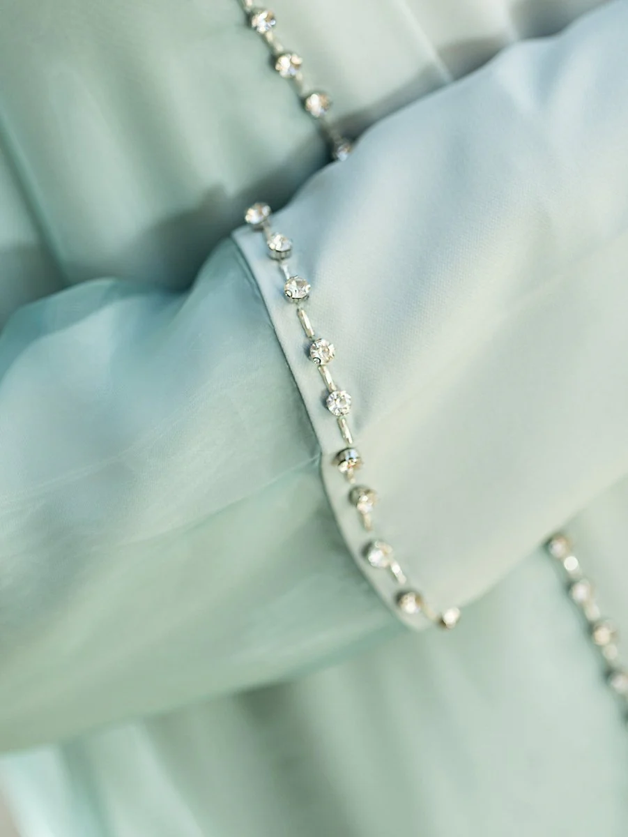 Mint Green Two-Piece Cardigan Dress Diamond-Embellished Cover-Up & Maxi Dress (MOA151) - Image 7