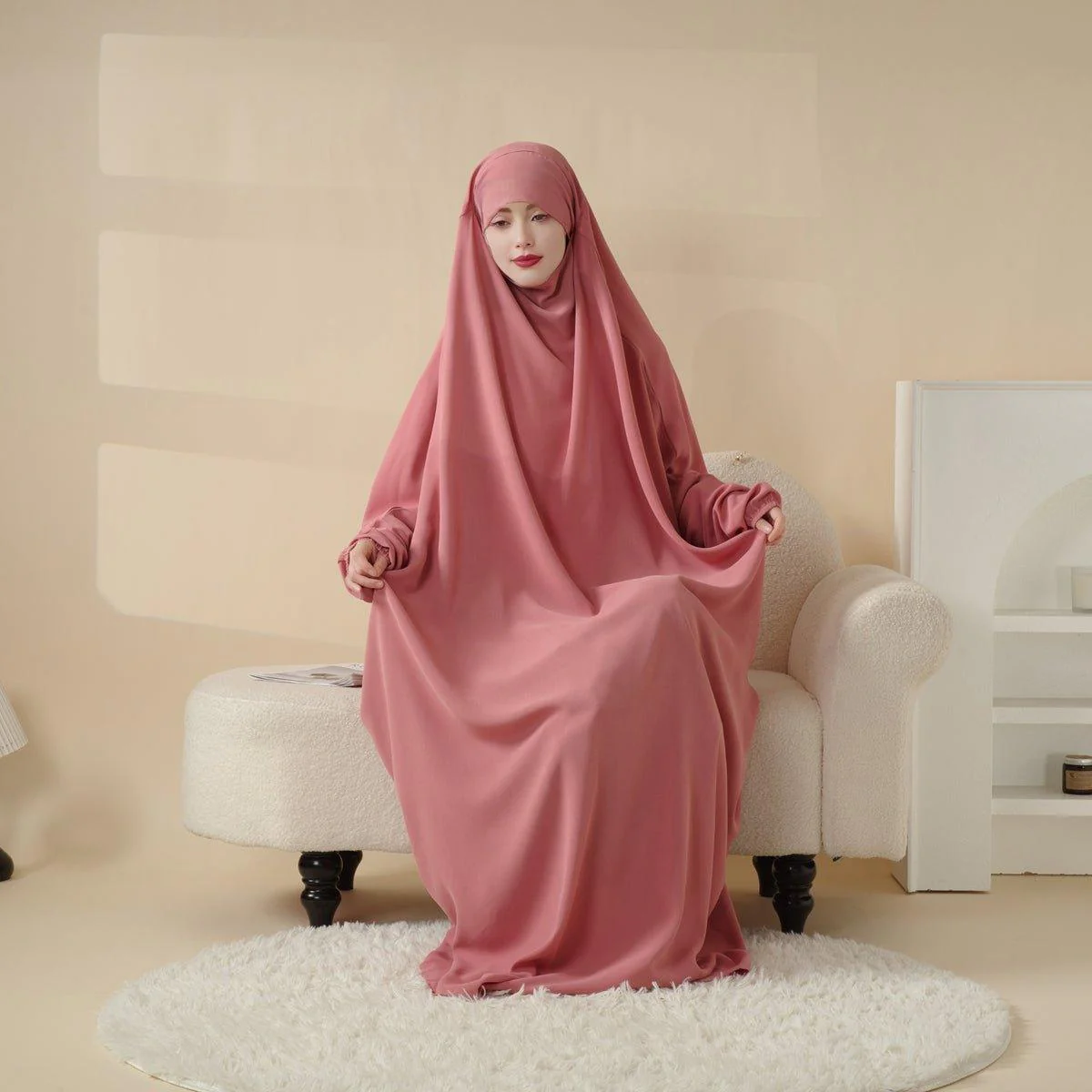 Viscose Niqab Attached 1-Piece Plain Jilbab (MJ005) - Image 4