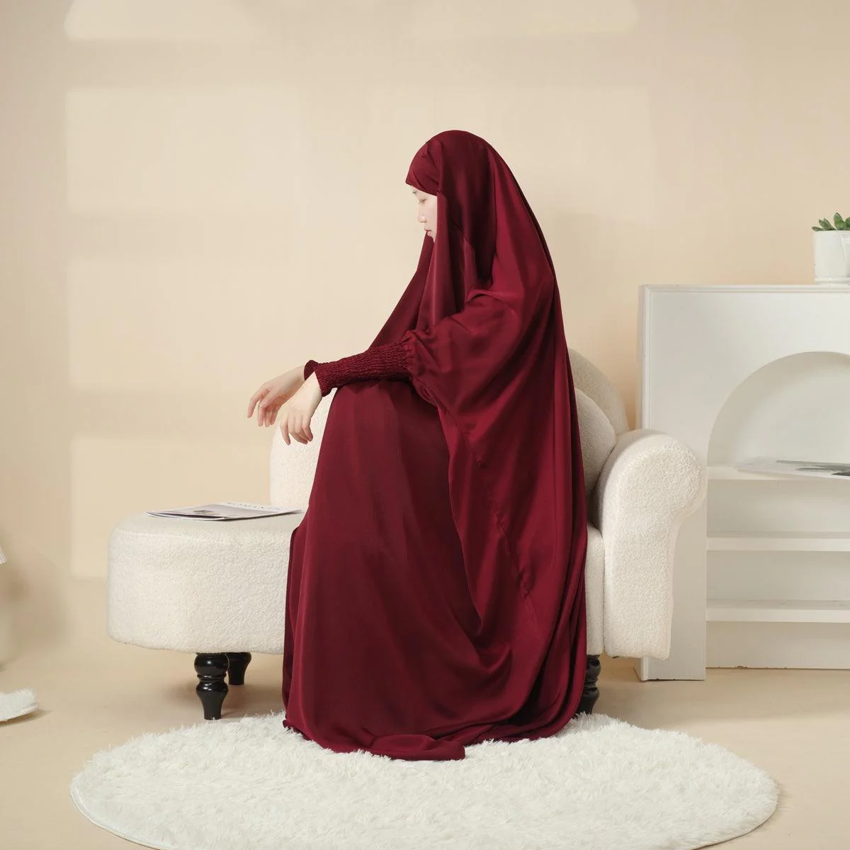 MJ006 Scrunchie Cuff Satin Fabric 1-piece Jilbab - Image 10