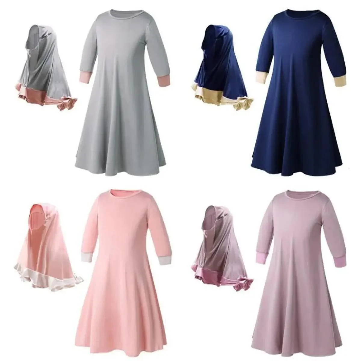MJ011 Colorful Long-Sleeved Lace Dress with Bow Scarf Set kid - Image 5