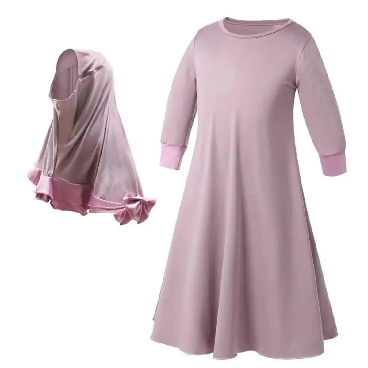 MJ011 Colorful Long-Sleeved Lace Dress with Bow Scarf Set kid - Image 8