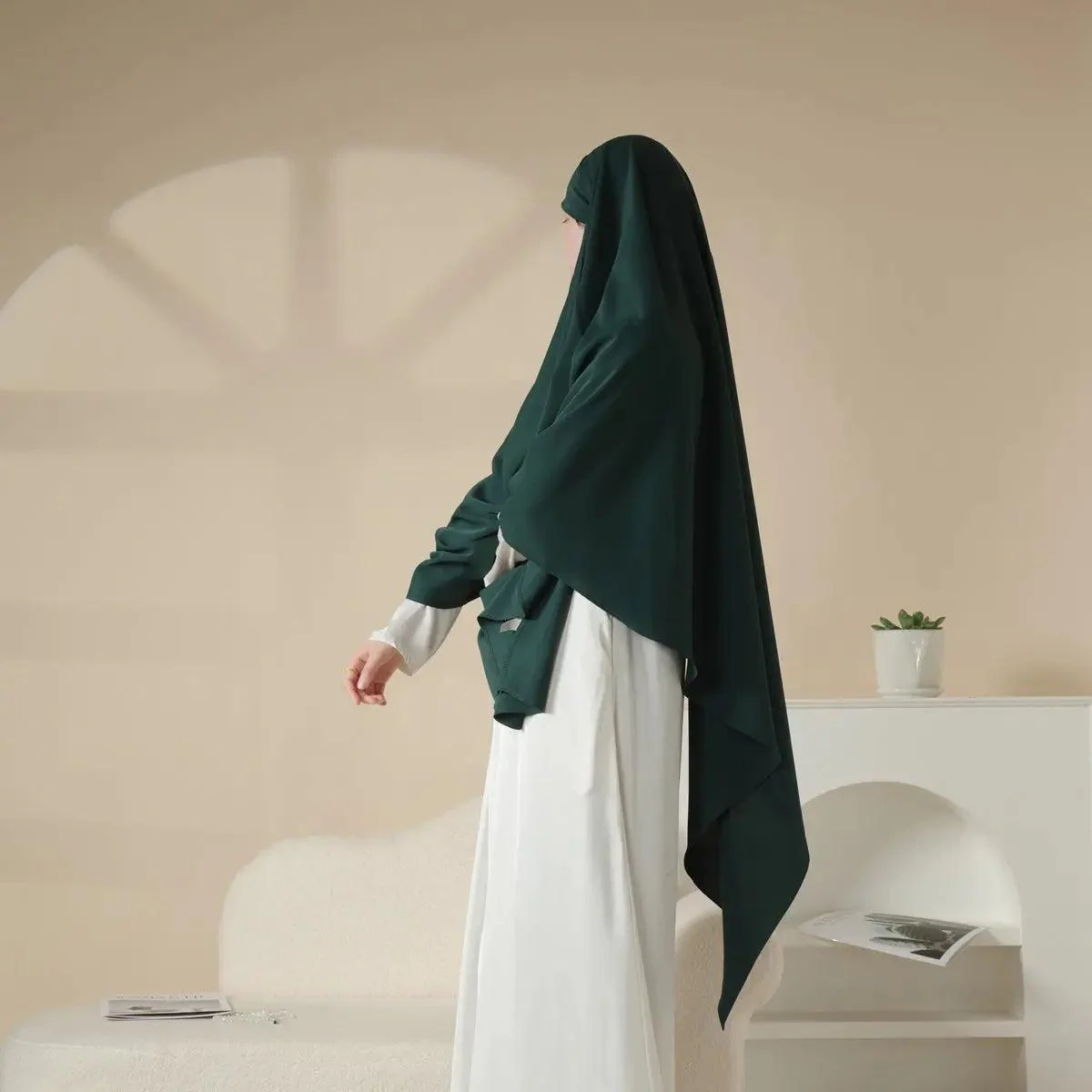 MK001 Niqab Attached 1-Layer Nida Plain Khimar - Image 10