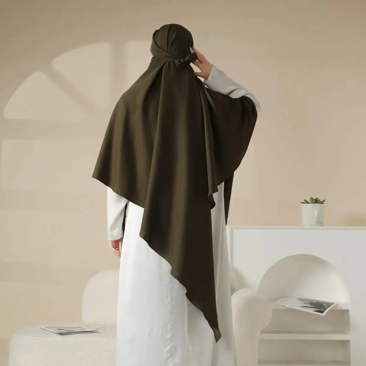 MK001 Niqab Attached 1-Layer Nida Plain Khimar - Image 11