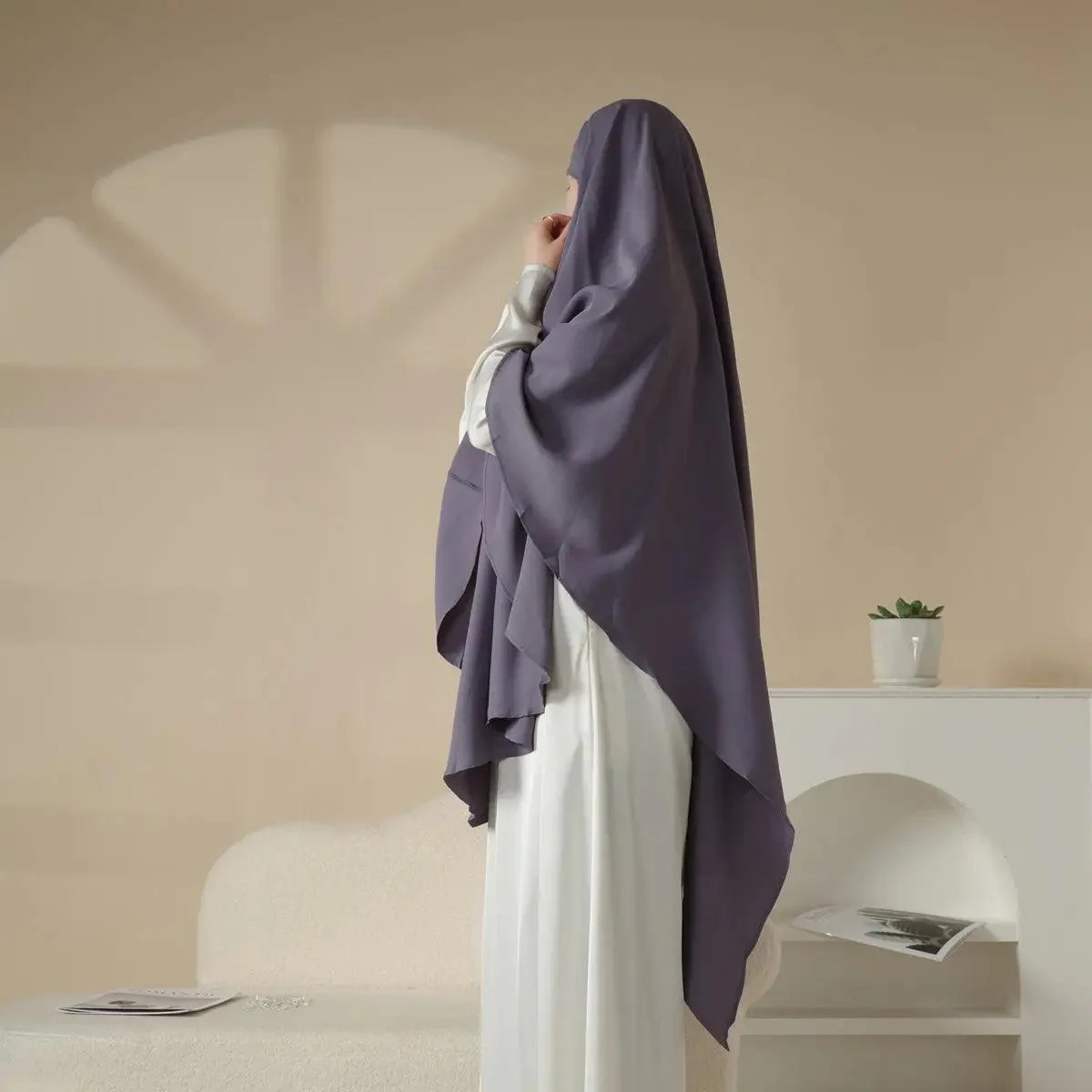 MK001 Niqab Attached 1-Layer Nida Plain Khimar - Image 13