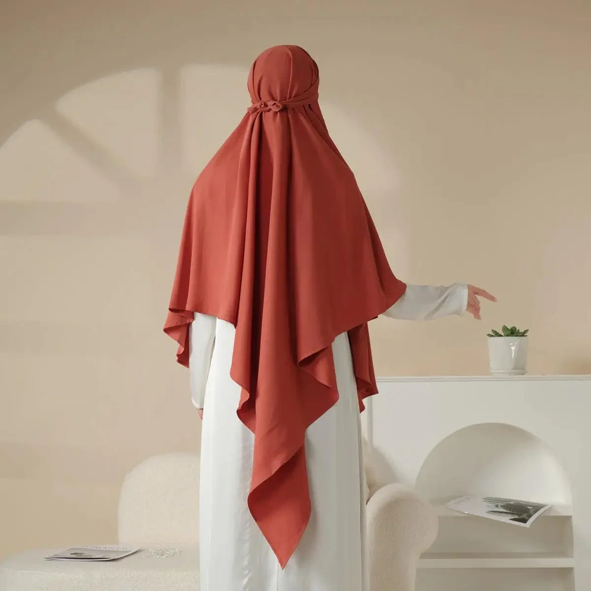MK001 Niqab Attached 1-Layer Nida Plain Khimar - Image 14