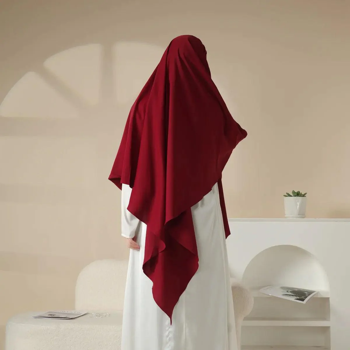 MK001 Niqab Attached 1-Layer Nida Plain Khimar - Image 15