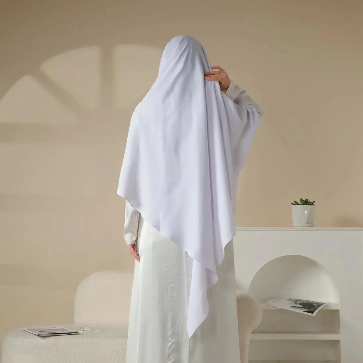 MK001 Niqab Attached 1-Layer Nida Plain Khimar - Image 3