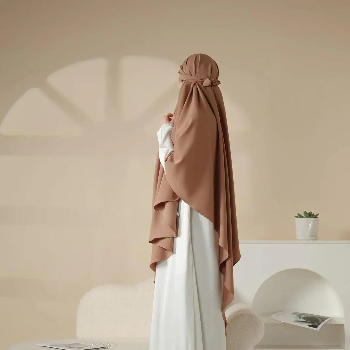 MK001 Niqab Attached 1-Layer Nida Plain Khimar - Image 4