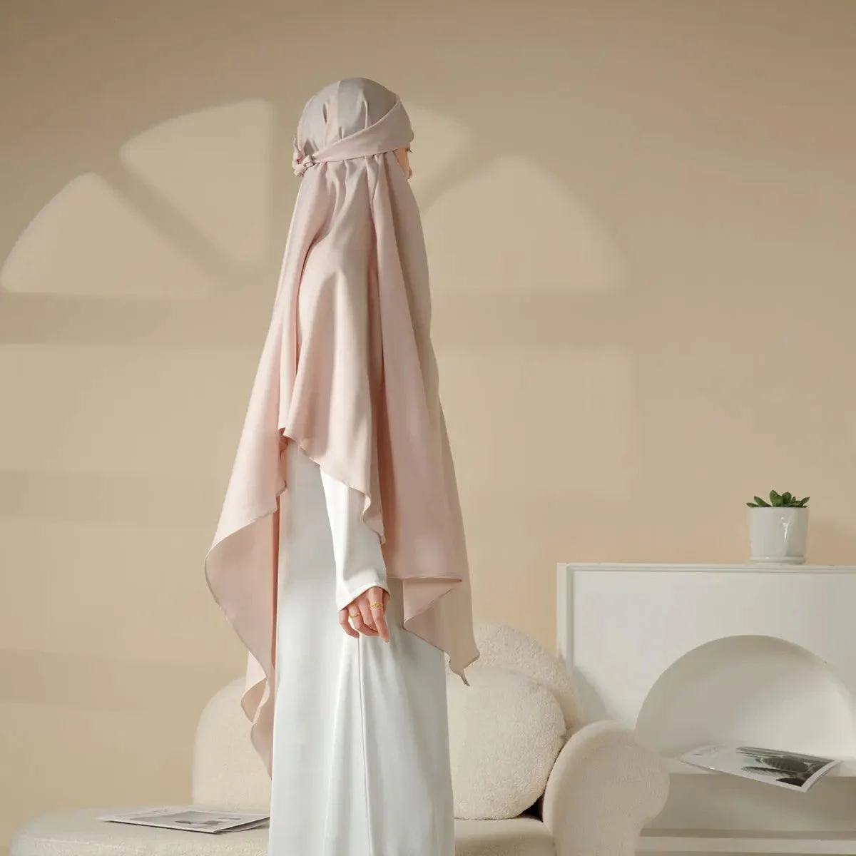 MK001 Niqab Attached 1-Layer Nida Plain Khimar - Image 5