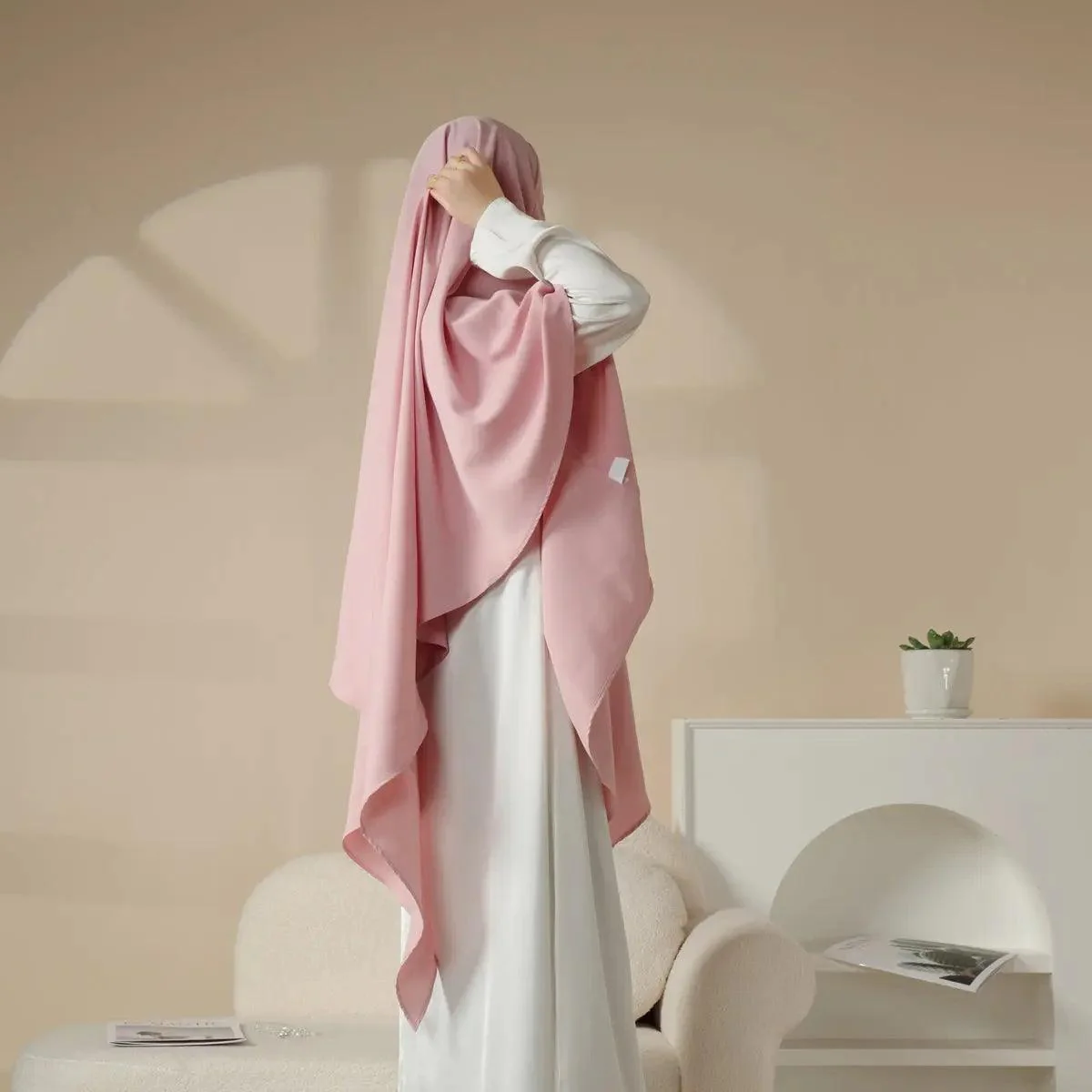 MK001 Niqab Attached 1-Layer Nida Plain Khimar - Image 6