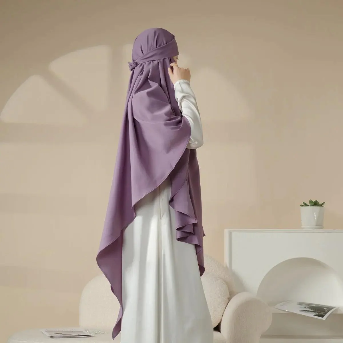 MK001 Niqab Attached 1-Layer Nida Plain Khimar - Image 7