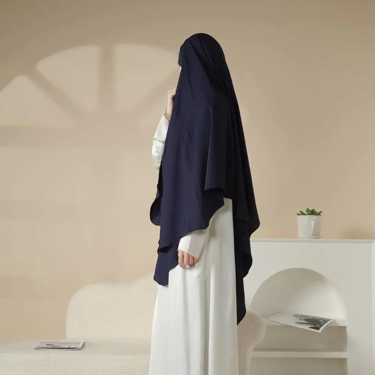 MK001 Niqab Attached 1-Layer Nida Plain Khimar - Image 8