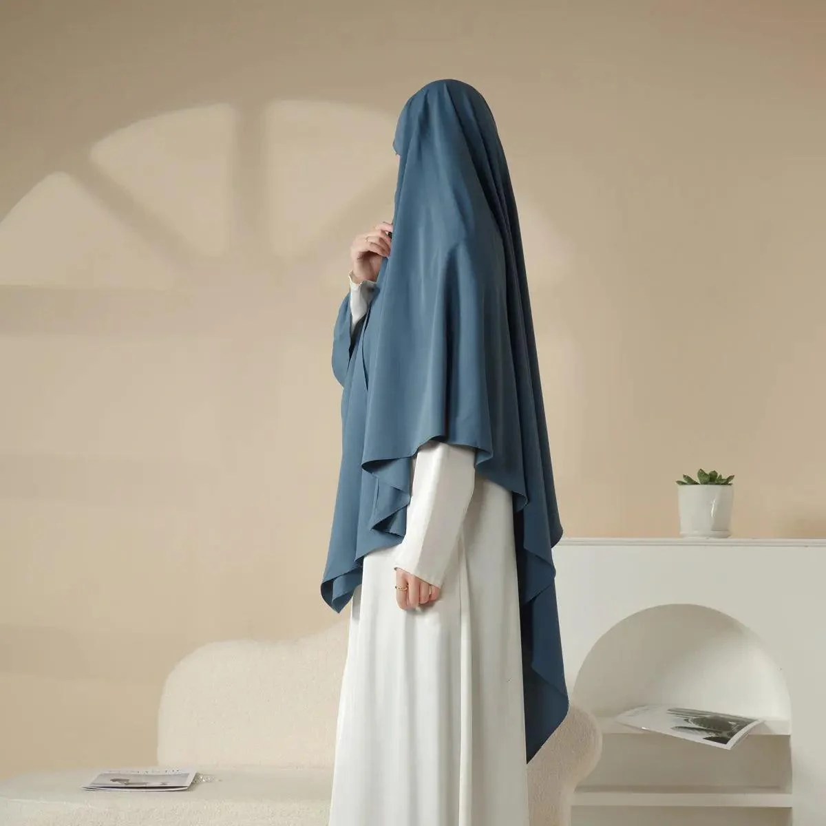 MK001 Niqab Attached 1-Layer Nida Plain Khimar - Image 9