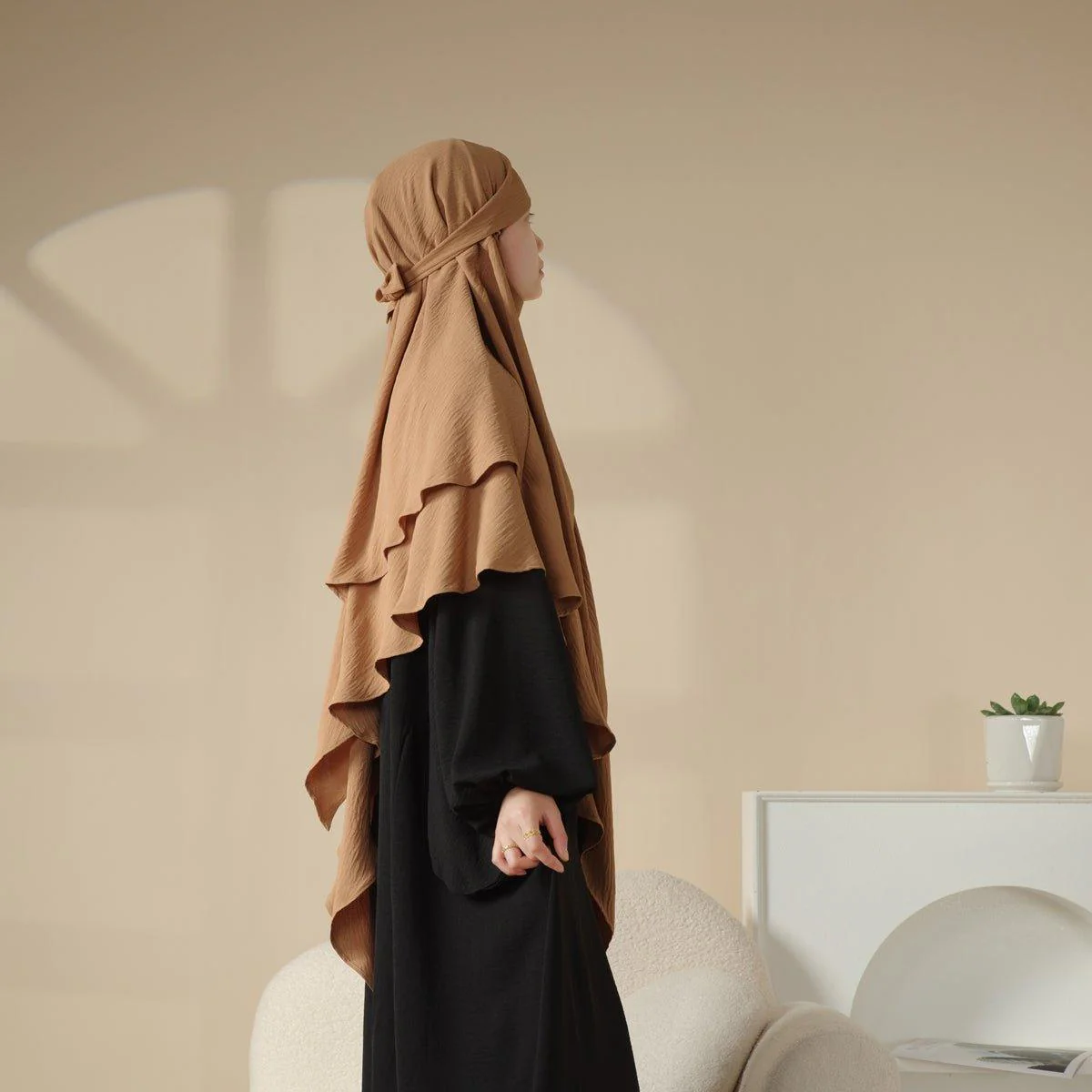 MK011  Stunning Two-Layer Crepe Khimar - Image 10