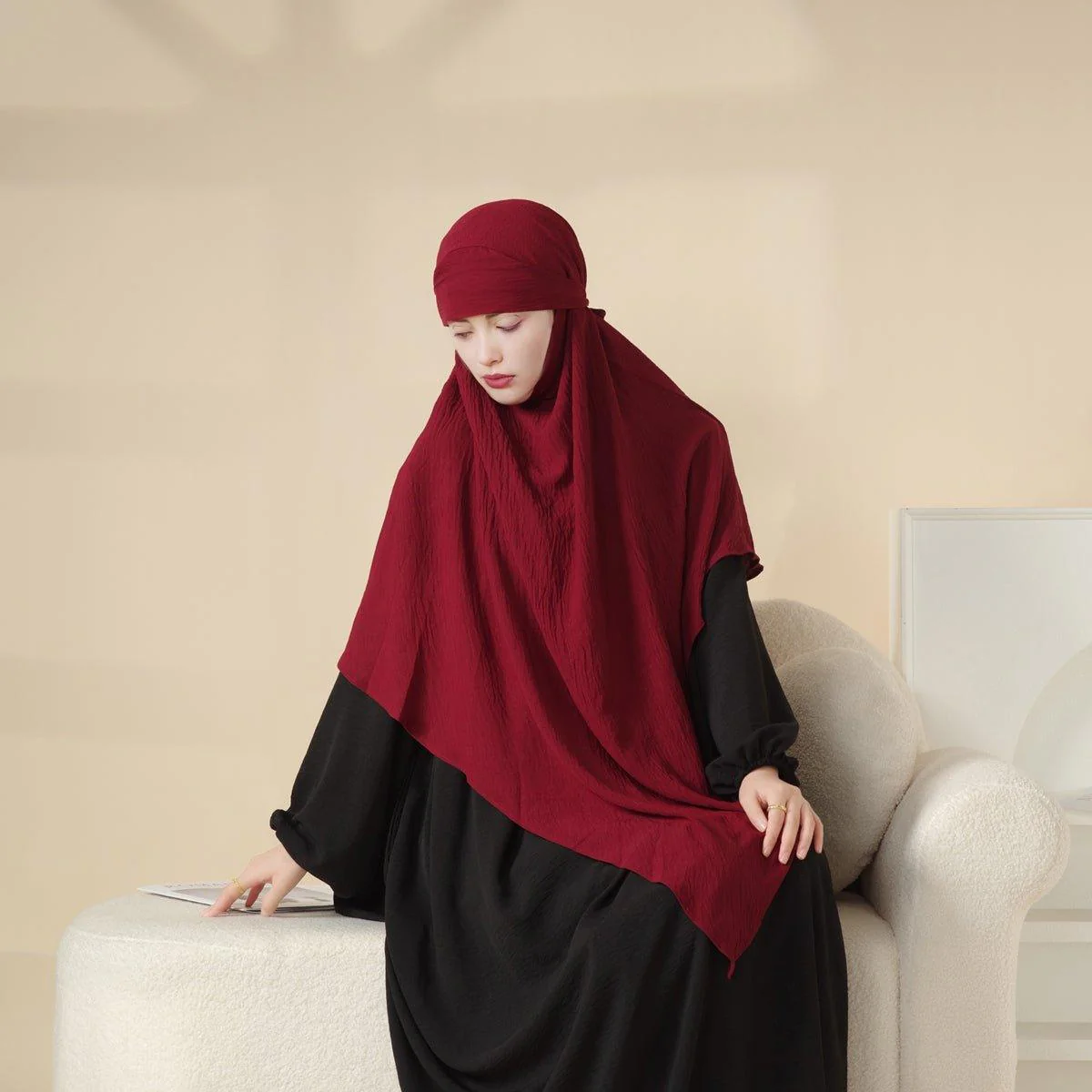 MK011  Stunning Two-Layer Crepe Khimar - Image 12