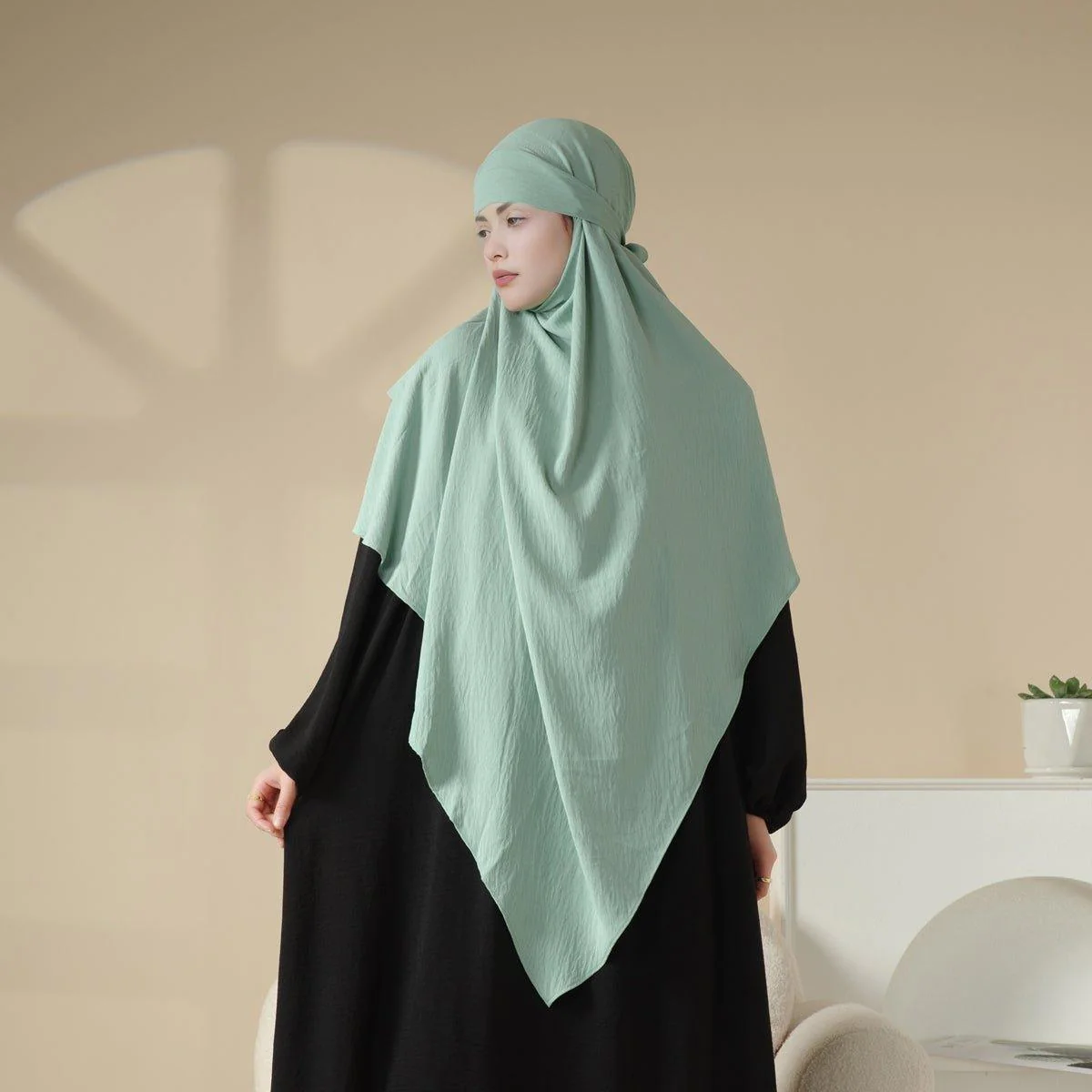 MK011  Stunning Two-Layer Crepe Khimar - Image 13