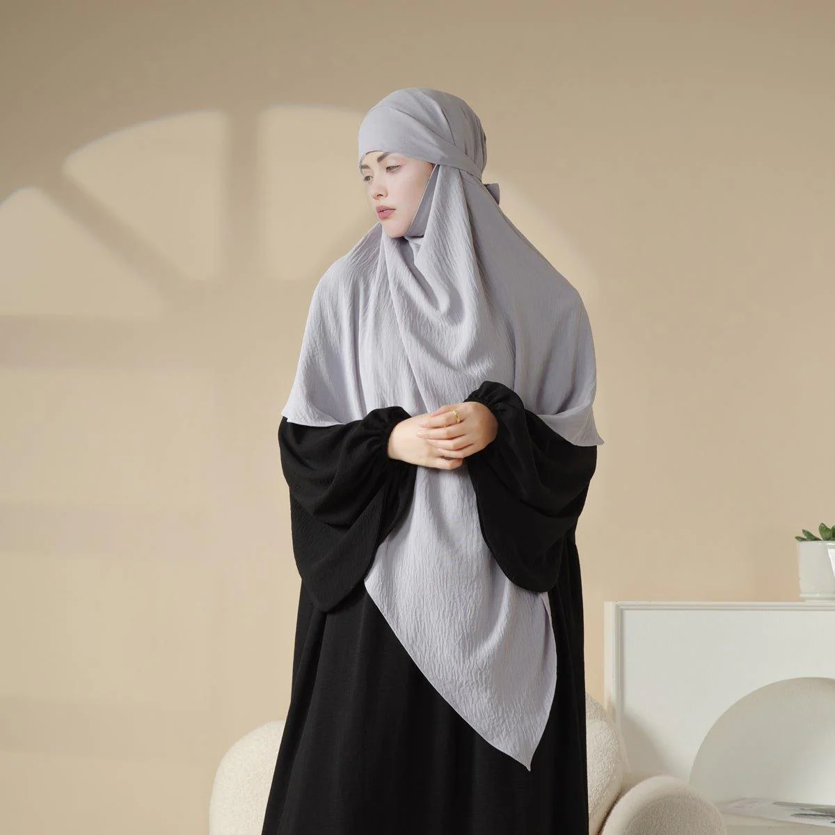 MK011  Stunning Two-Layer Crepe Khimar - Image 6