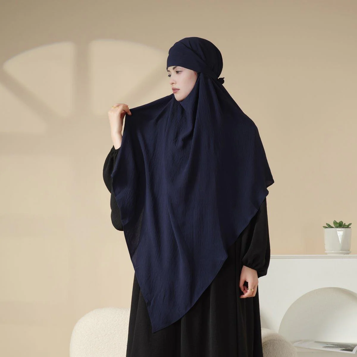 MK011  Stunning Two-Layer Crepe Khimar - Image 9