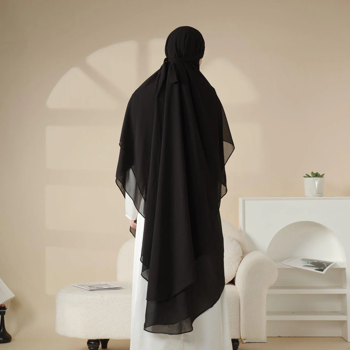 MK018 Chiffon Long Khimar  Double Layers Front and Back Khimar - Image 10