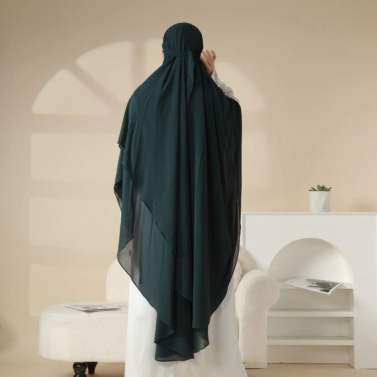 MK018 Chiffon Long Khimar  Double Layers Front and Back Khimar - Image 11