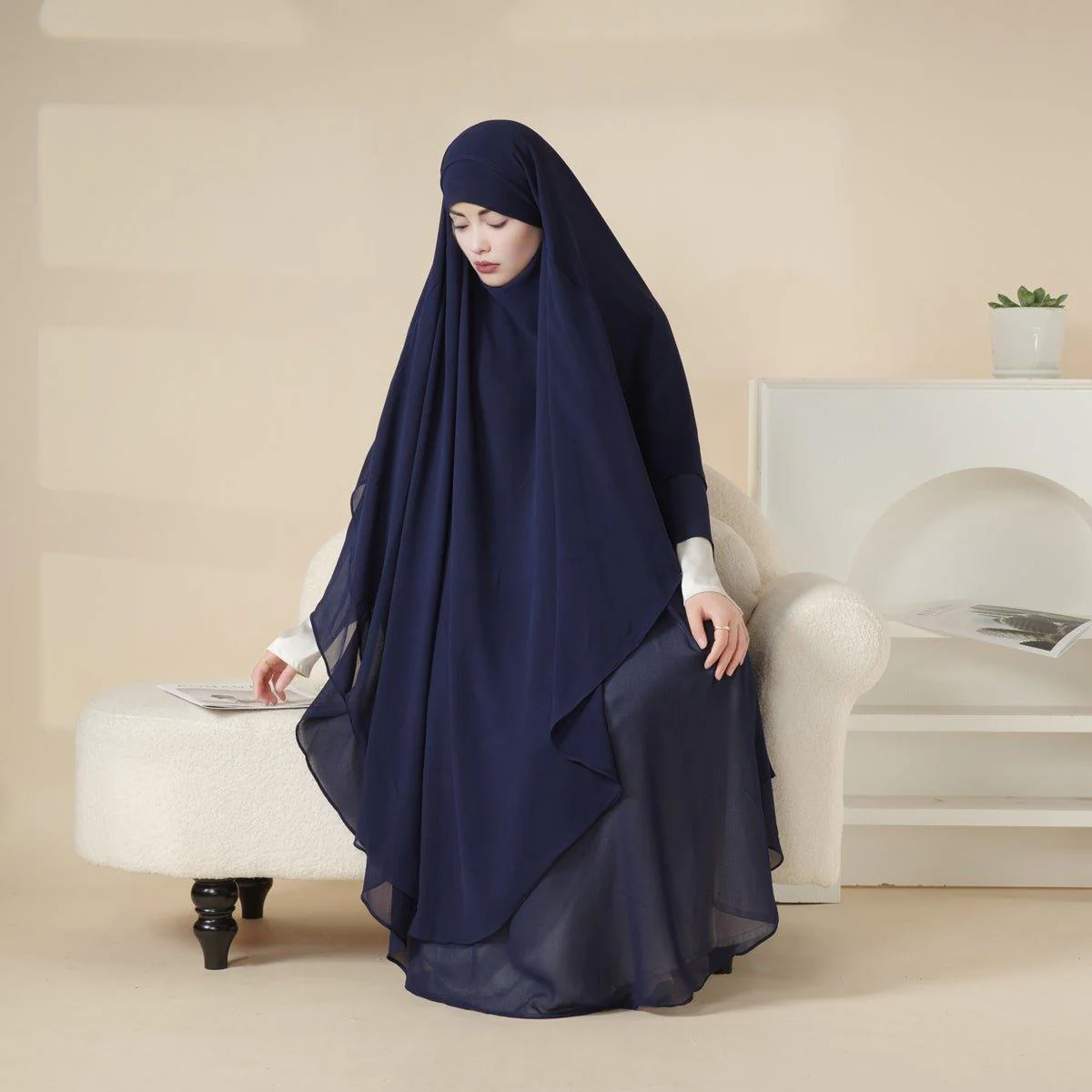 MK018 Chiffon Long Khimar  Double Layers Front and Back Khimar - Image 12