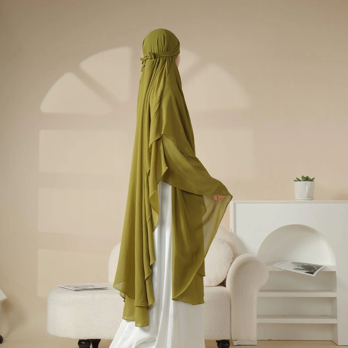 MK018 Chiffon Long Khimar  Double Layers Front and Back Khimar - Image 3