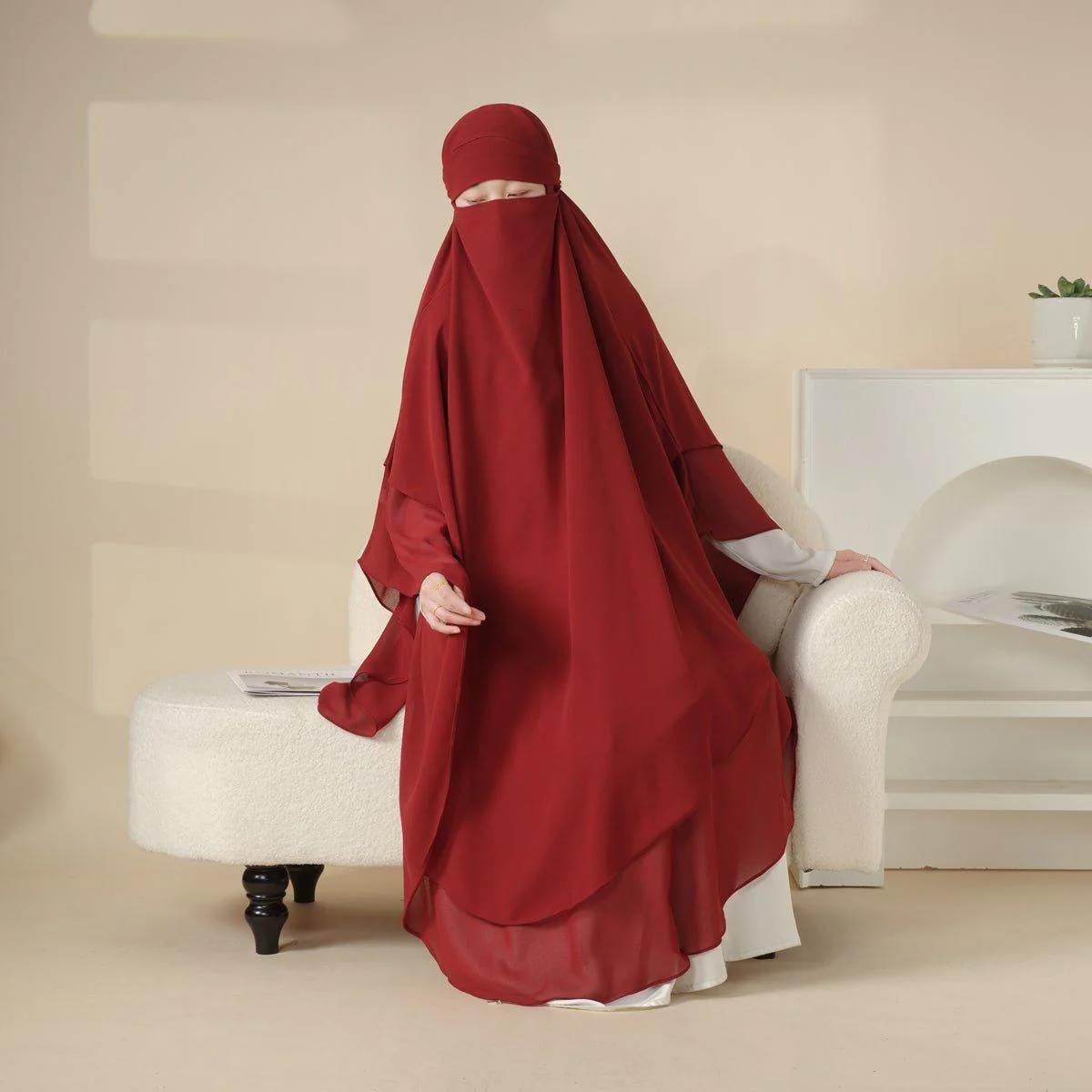 MK018 Chiffon Long Khimar  Double Layers Front and Back Khimar - Image 4