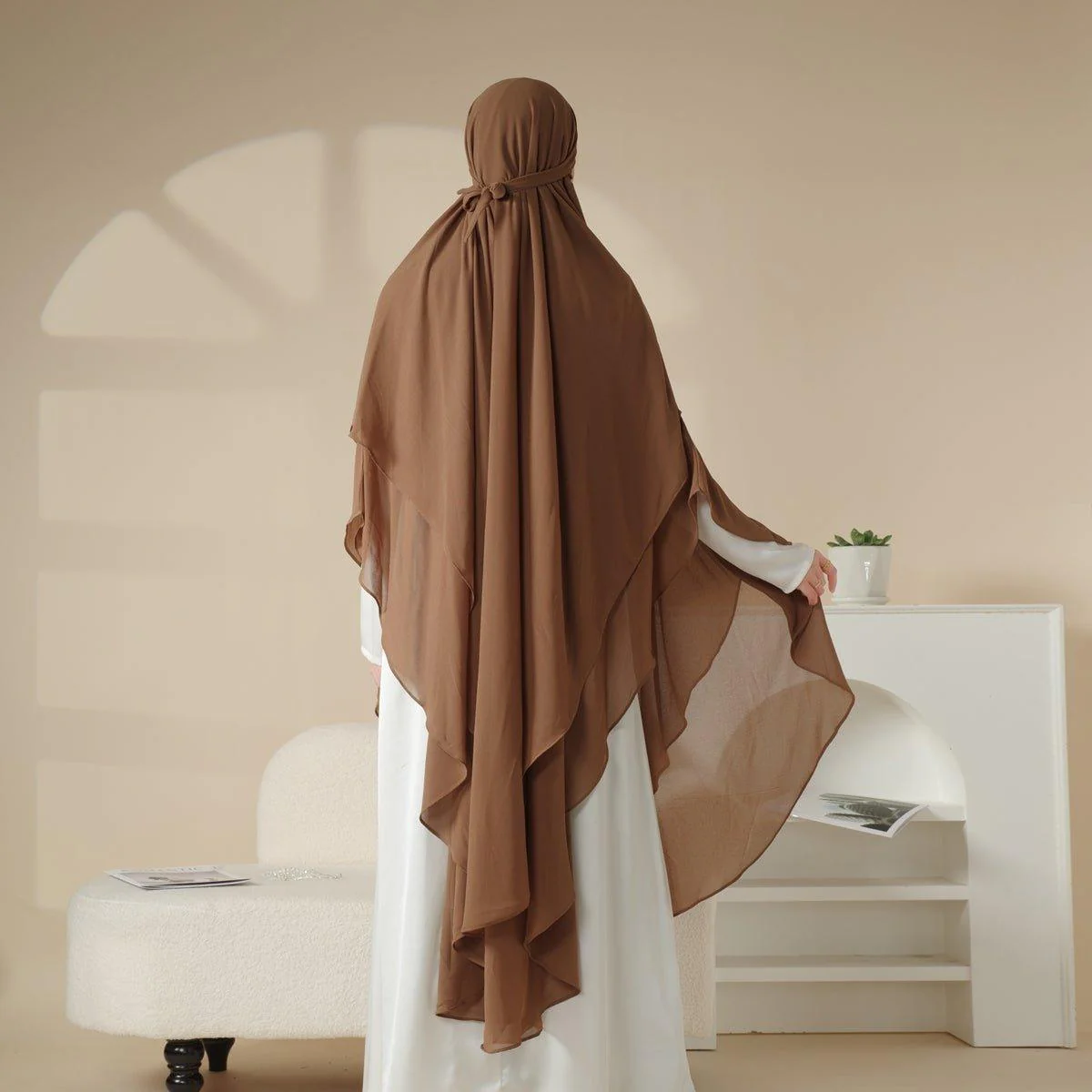 MK018 Chiffon Long Khimar  Double Layers Front and Back Khimar - Image 6
