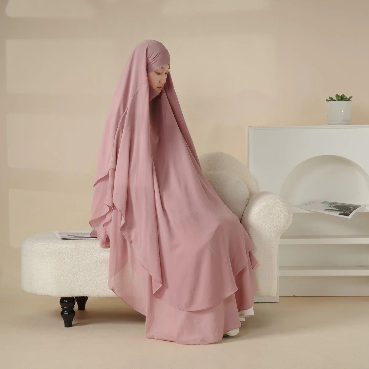 MK018 Chiffon Long Khimar  Double Layers Front and Back Khimar - Image 7